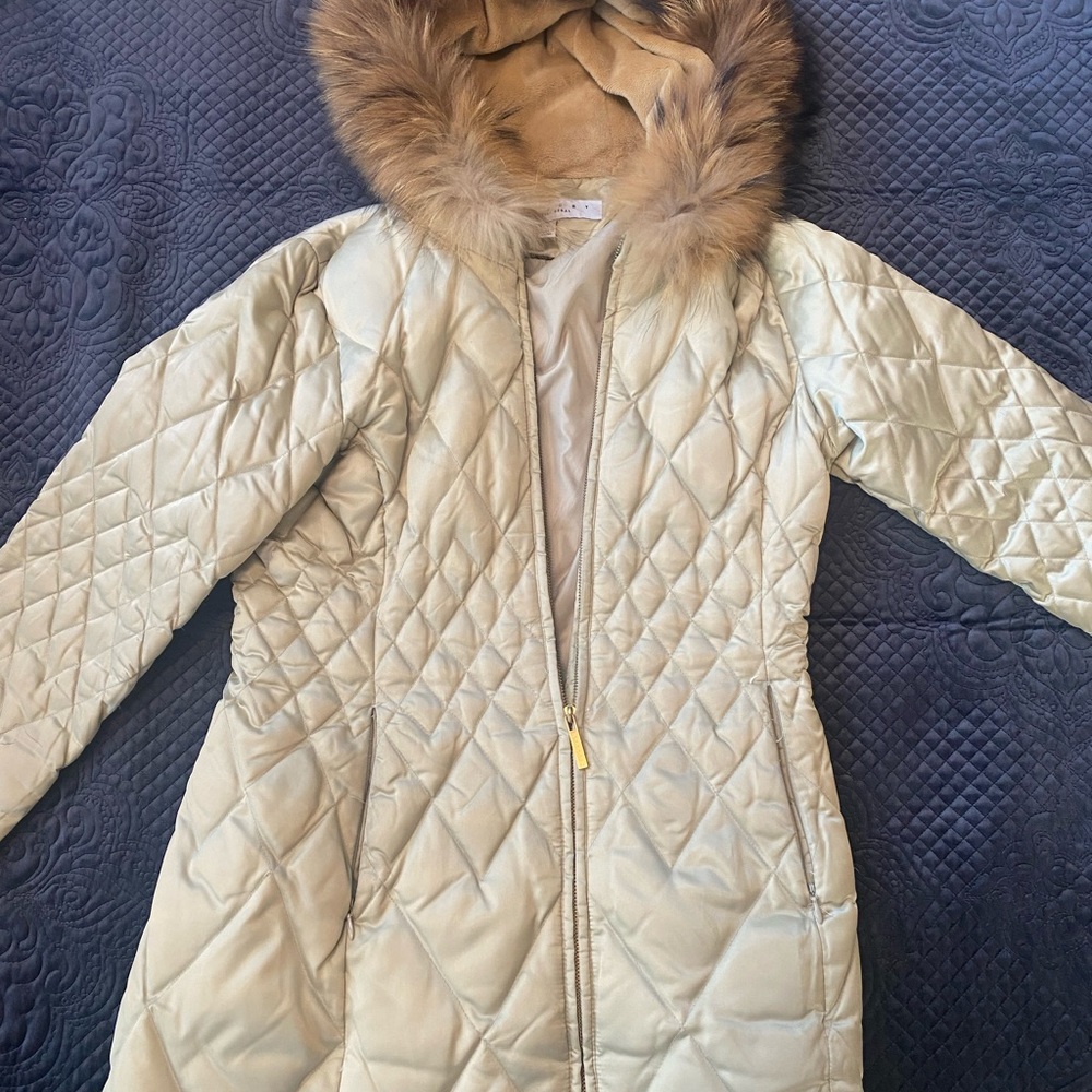Parka fur trim shimmer gold coat